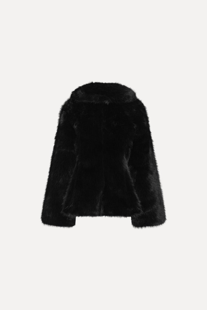 Faux Fur Flared Jacket - Black