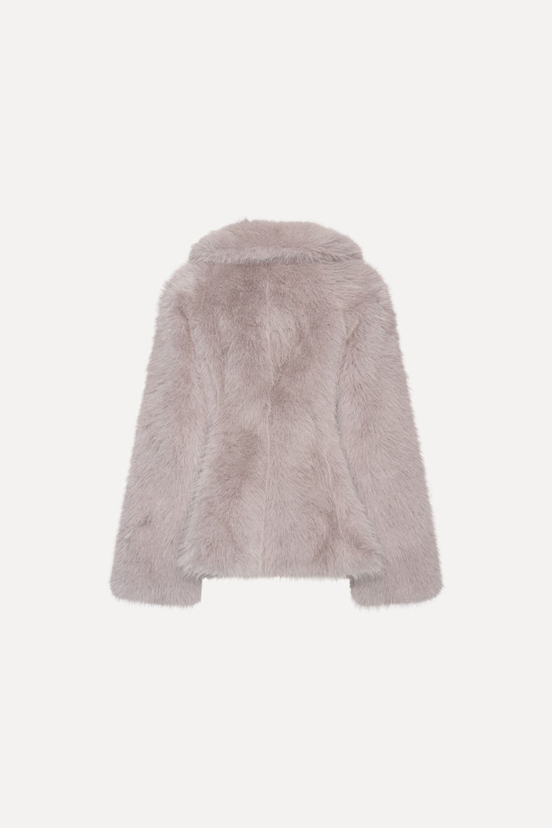 Faux Fur Flared Jacket - Light Grey