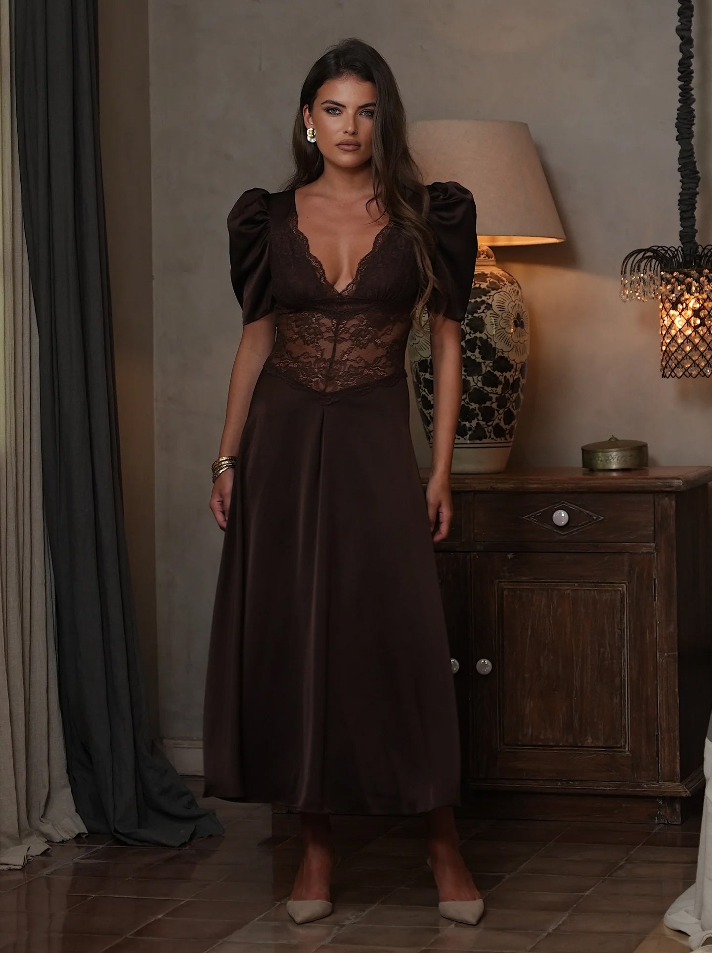 Francis Lace Midi Dress - Espresso