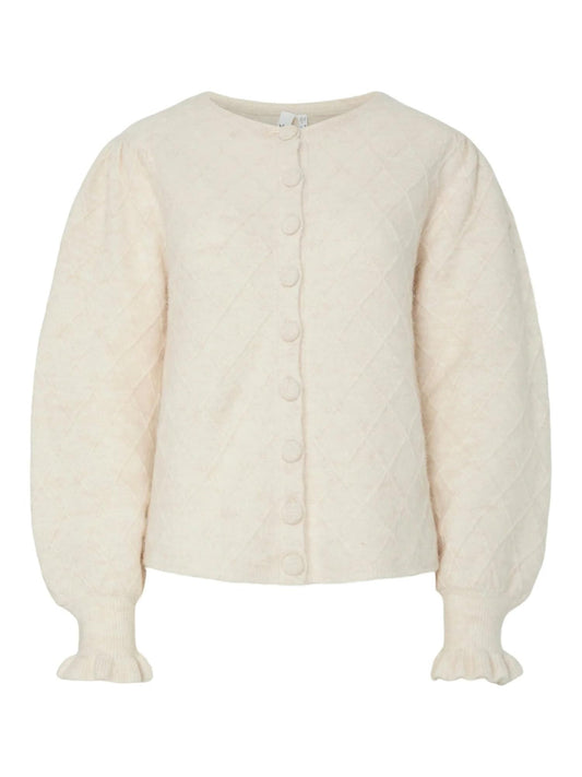 YASThelma LS Wool Blend Knit Cardigan Cream