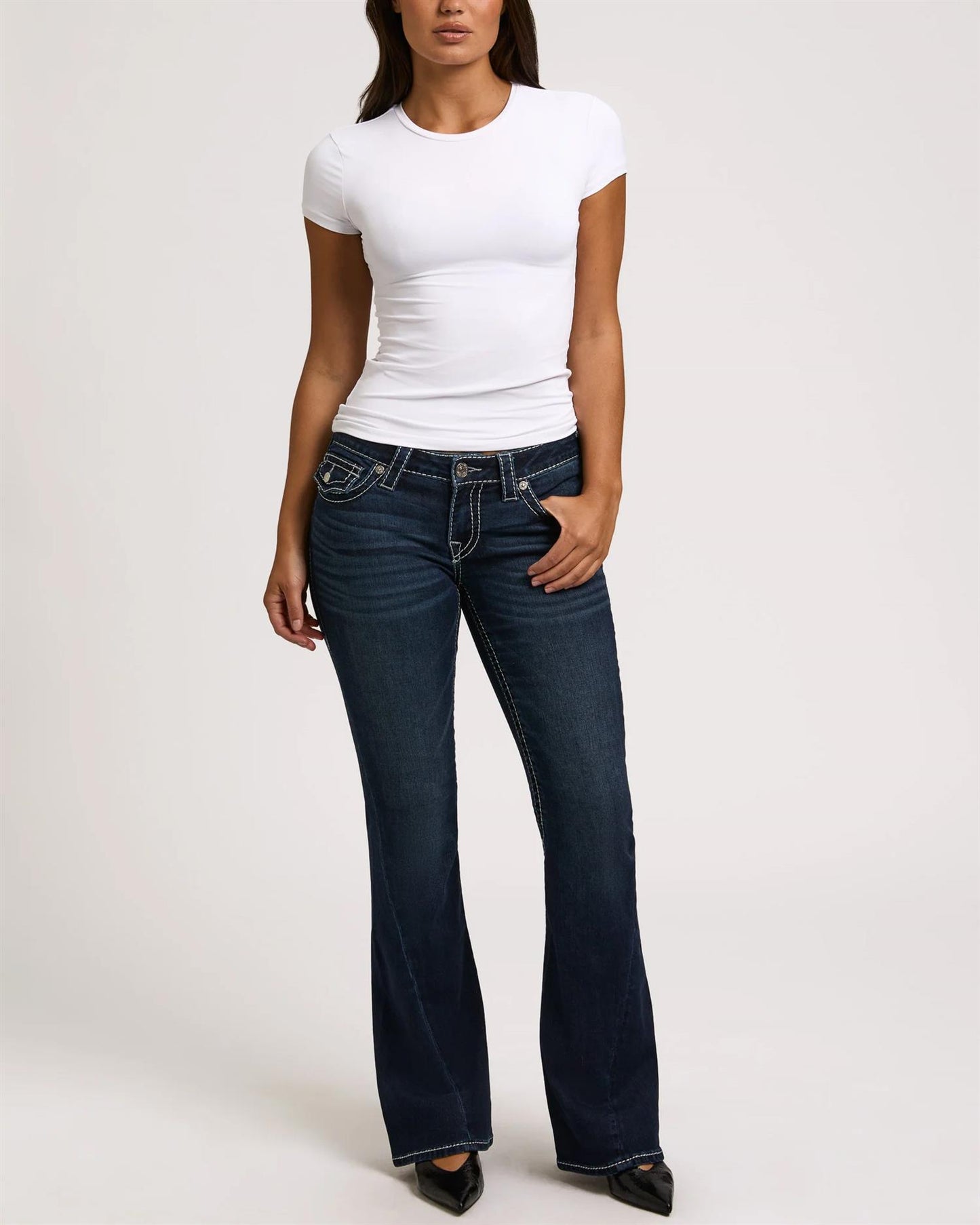 Joey Low Rise Flare Lurex Big T  Flap - Stone Fox