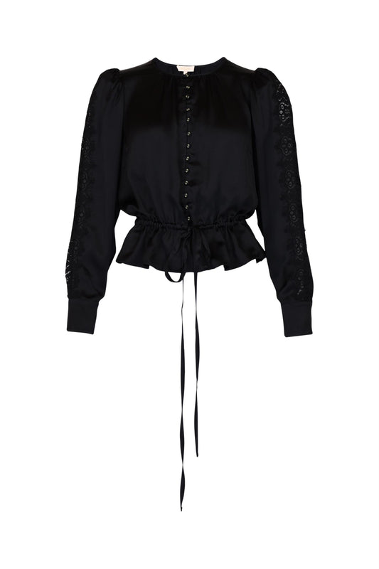 Satin Tie Blouse - Black