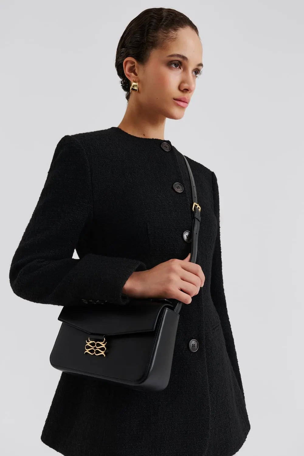 Monogram Leather Shoulder Bag - Black