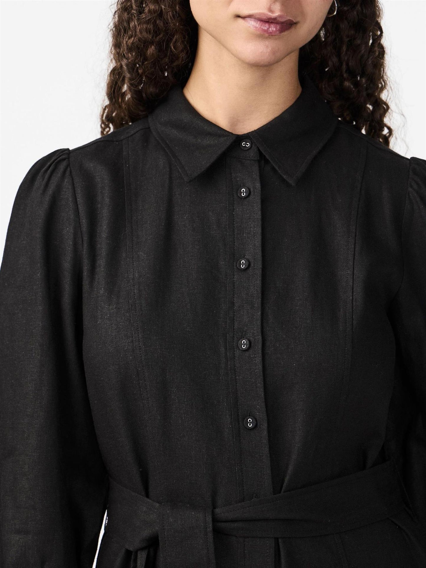 Yasflaxy 3/4 linen shirt dress Black