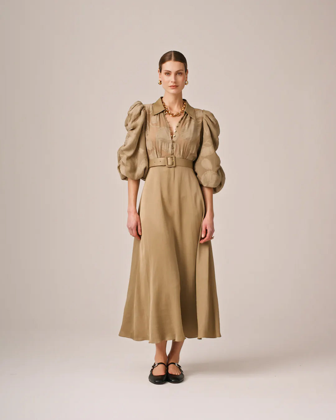 Jacquard Midi Dress Olive