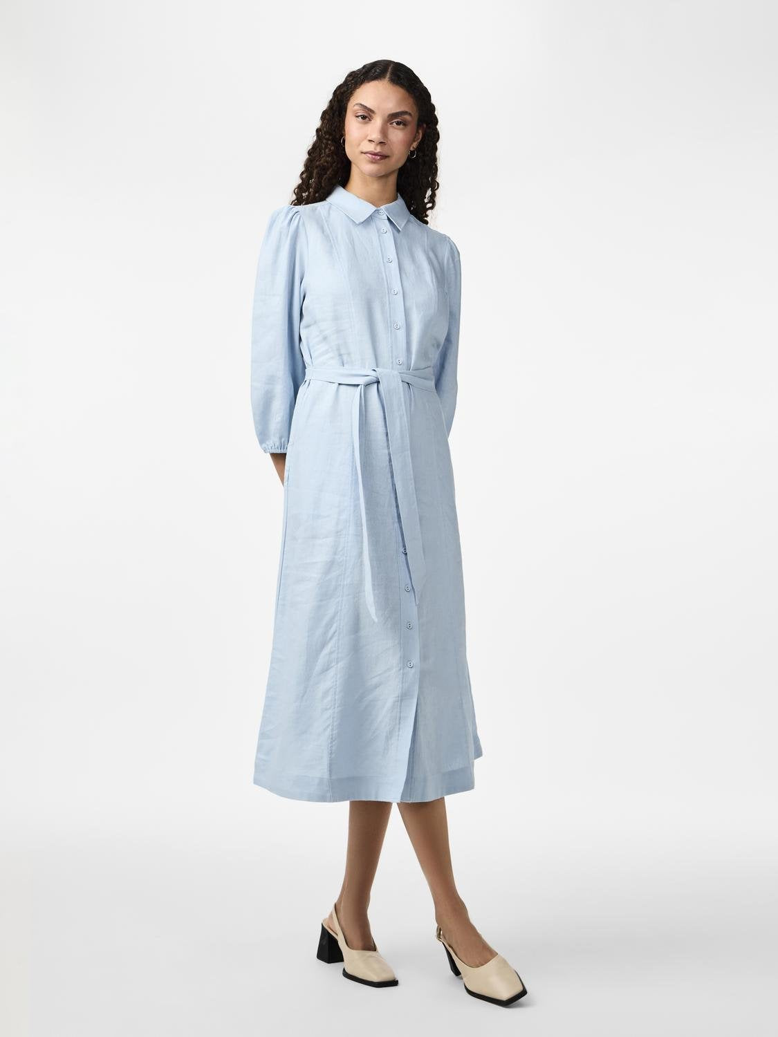 Yasflaxy 3/4 linen shirt dress Clear sky