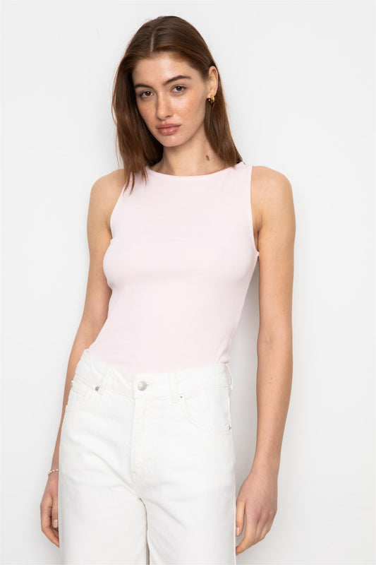 Peggy Rib Boatneck Top - Light Pink