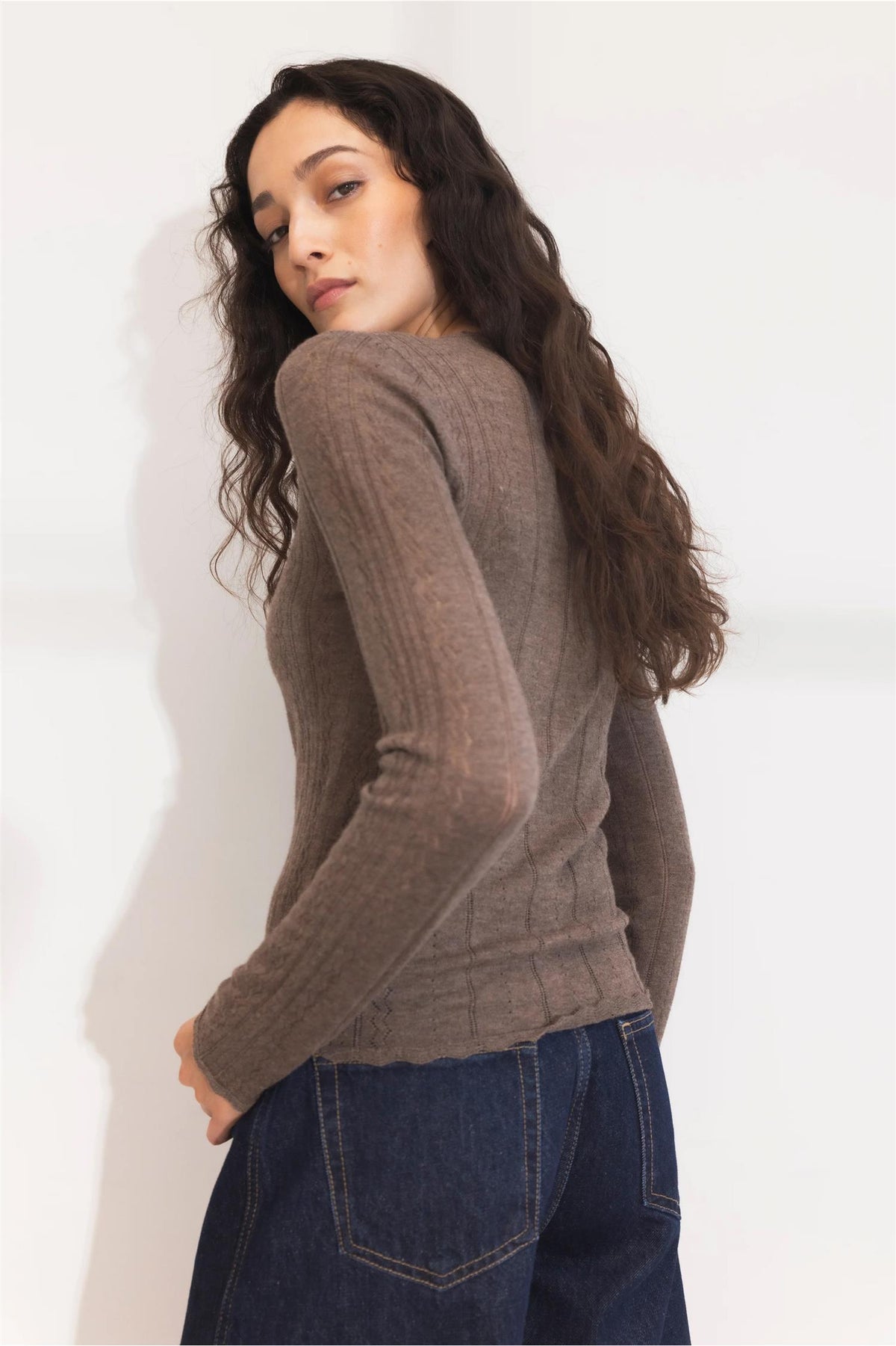 Safir Knit Top - Dark Taupe Melange