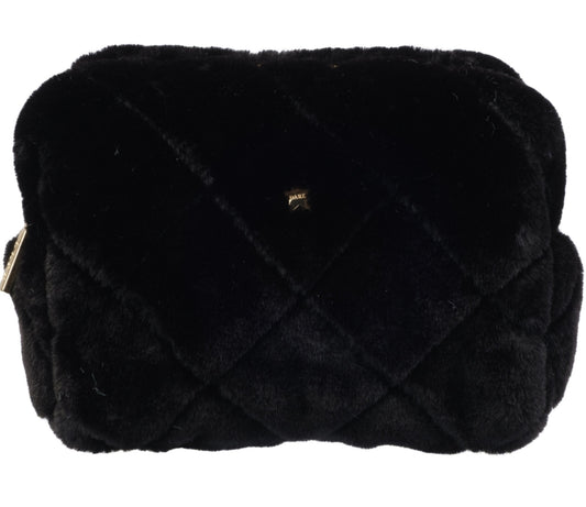 Faux Fur Quilted Make-Up- Pouch Small Black