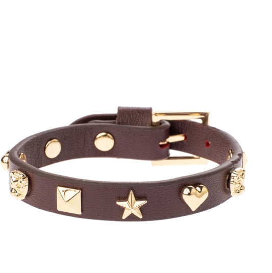 Leather Sign Stud Bracelet Maroon