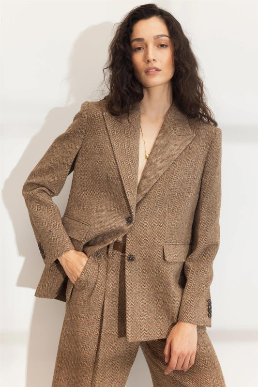 Abby Herringbone Blazer - Cognac Herringbone