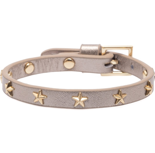 Leather Star Stud Bracelet Mini Champagne Metallic