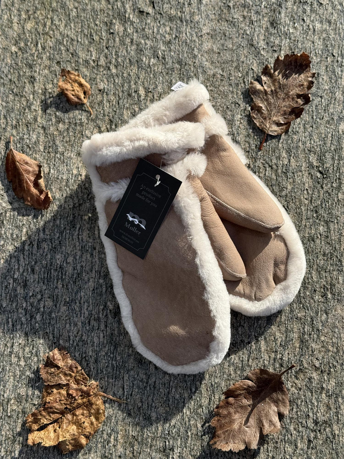 Semskede Votter i Lammeskinn - Beige/Offwhite