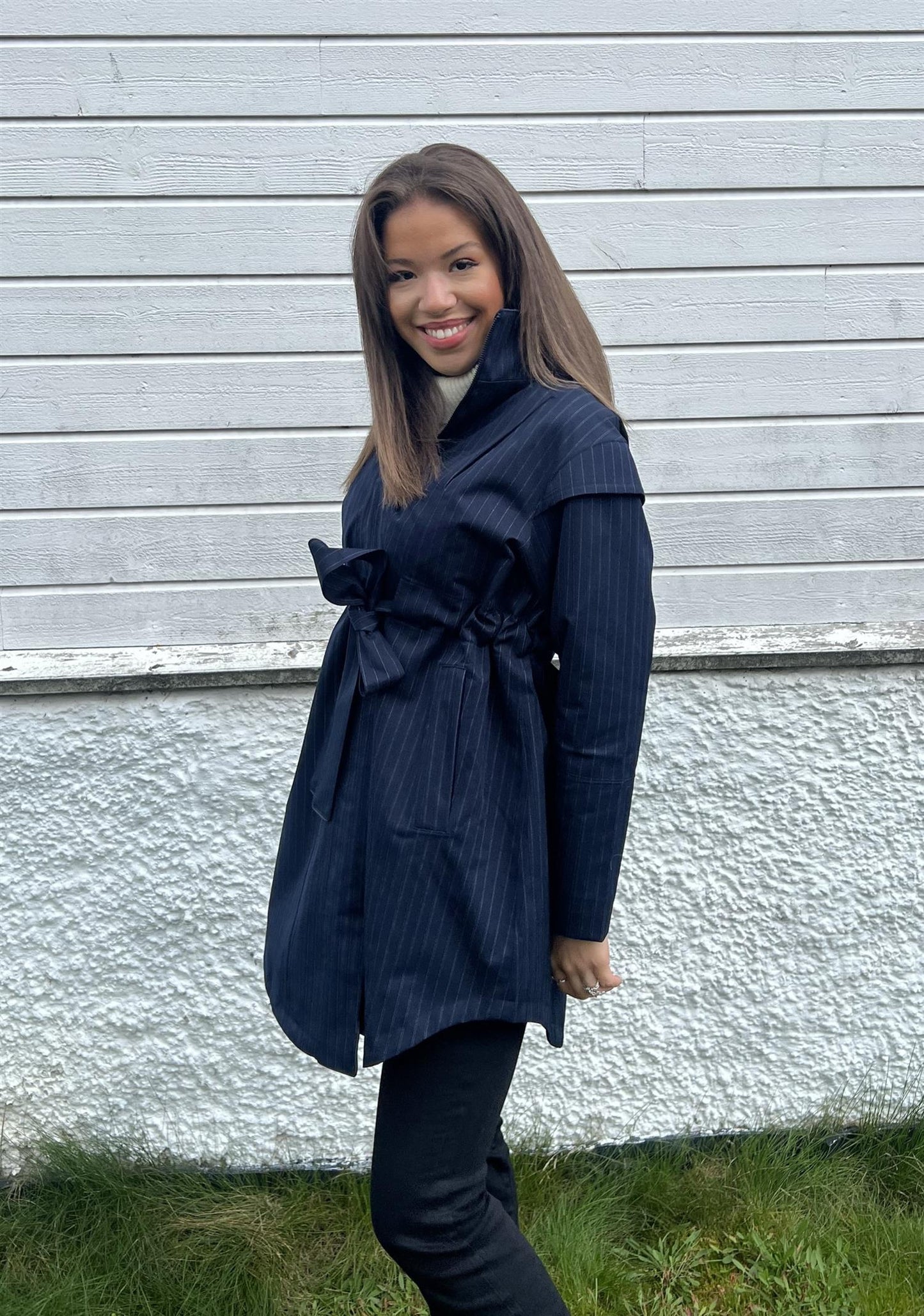 Monsun Coat Navy Pinstripe