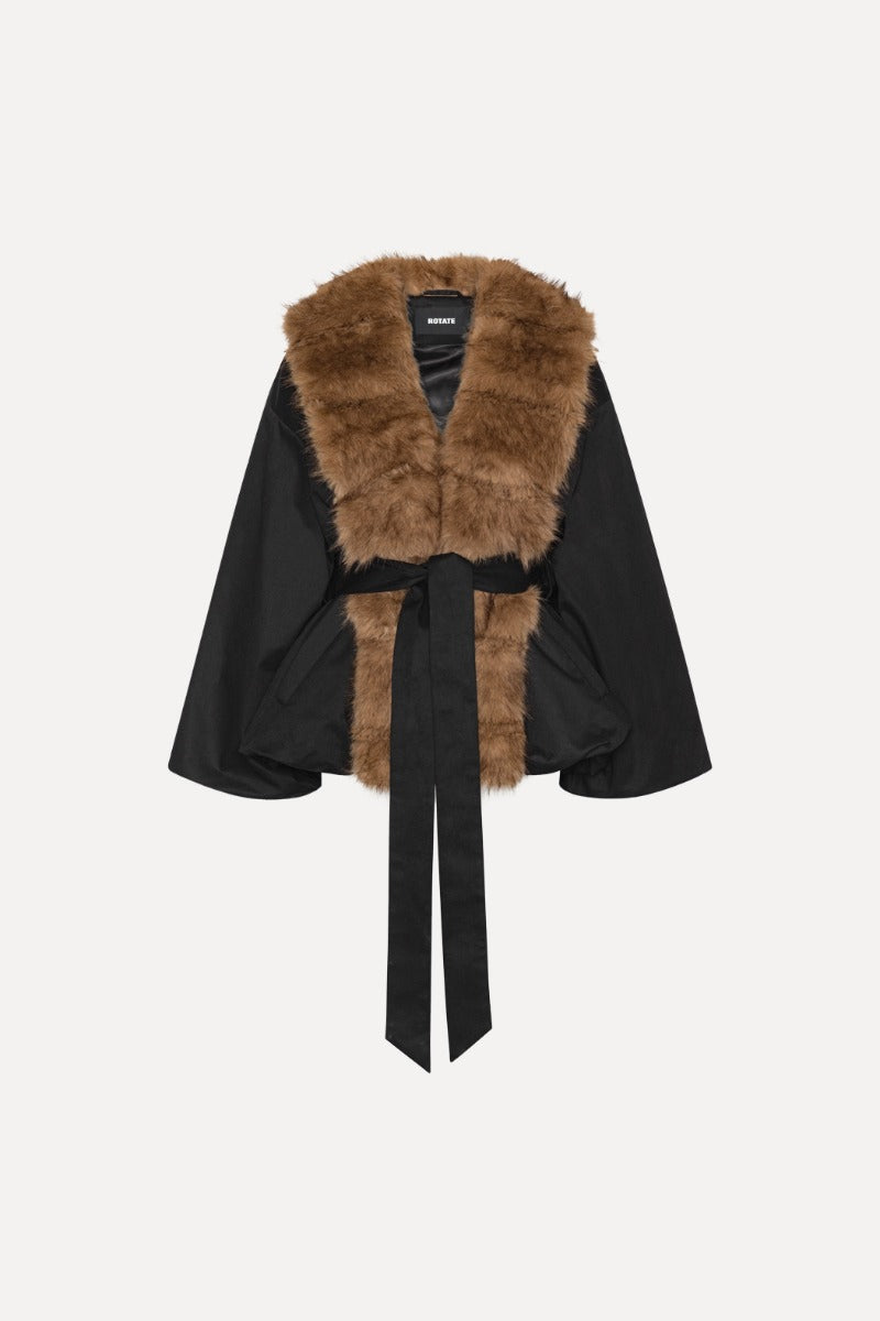Faux Fur Collar Jacket - Black