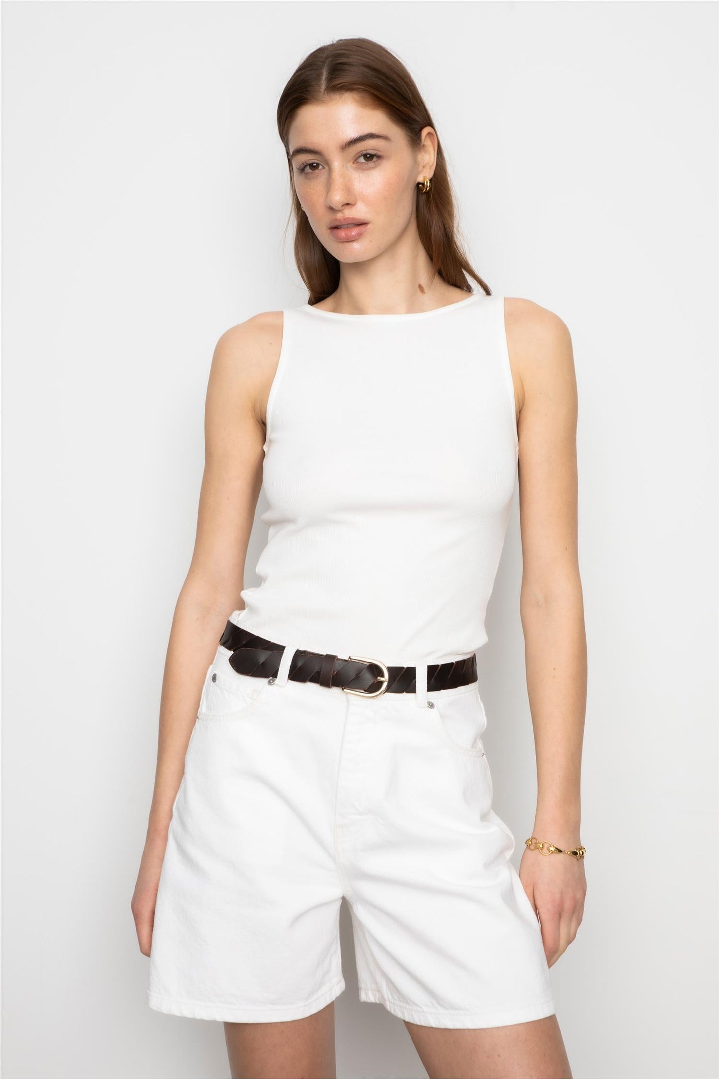 Peggy Rib Boatneck Top - Off-white