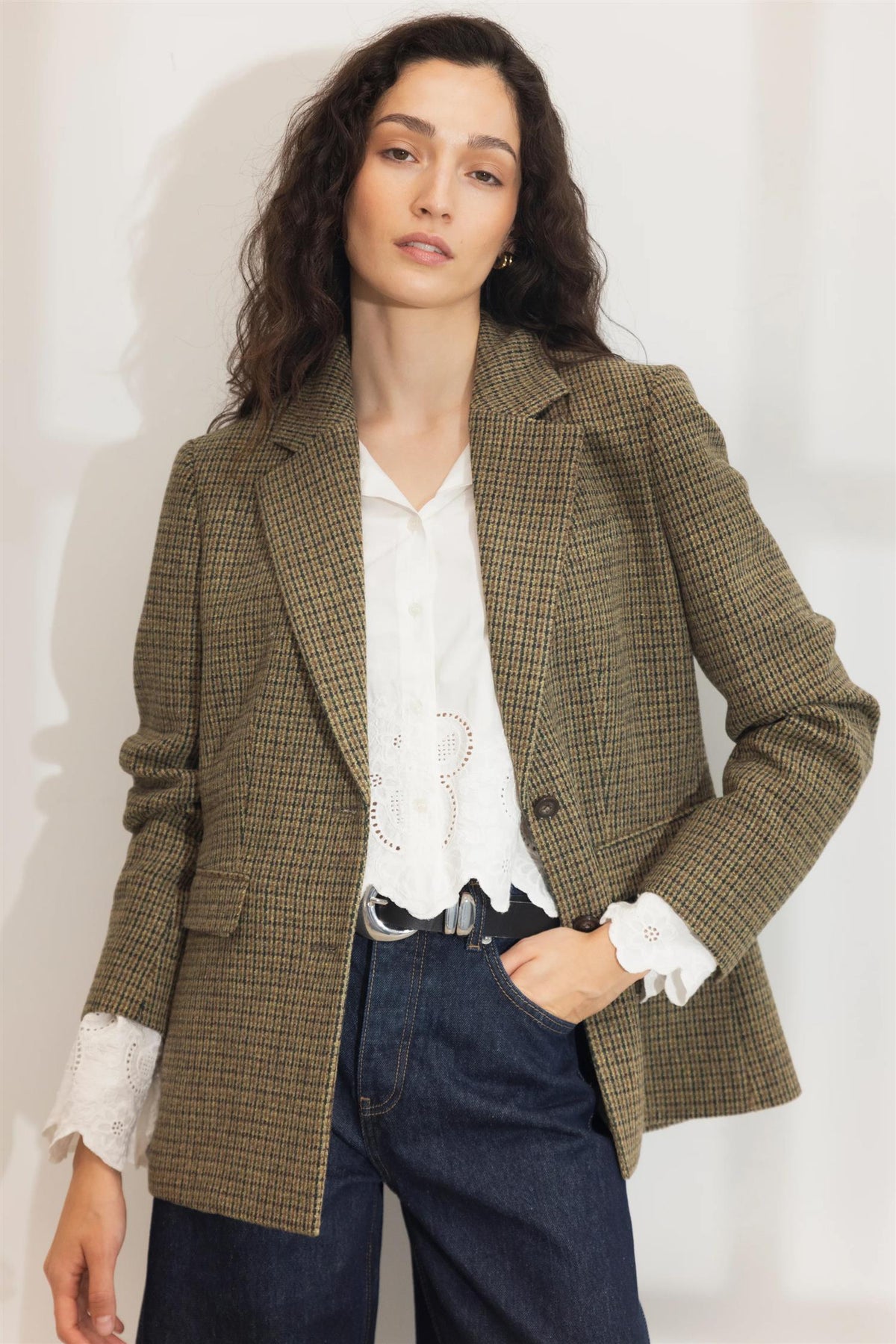 Brook Houndstooth Blazer - Green Houndstooth