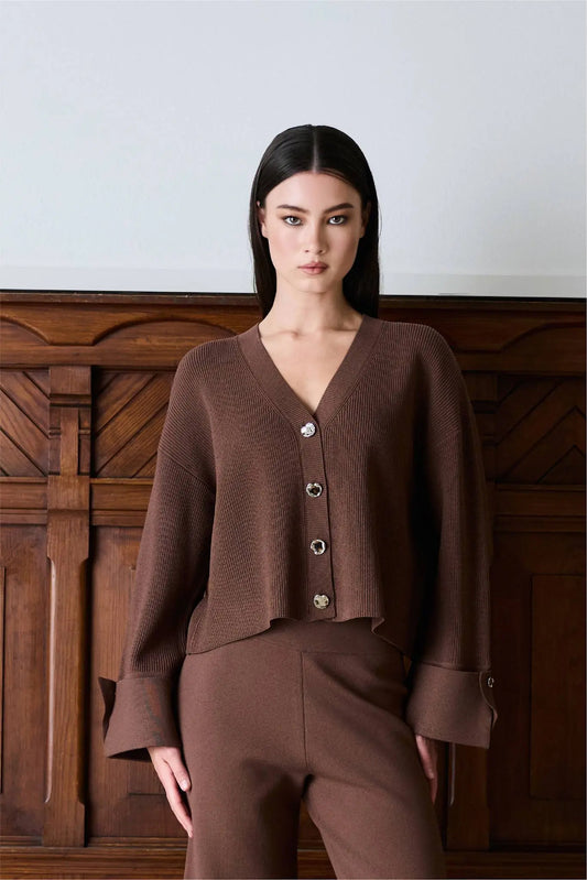 Atari Rib Cardigan Walnut Brown