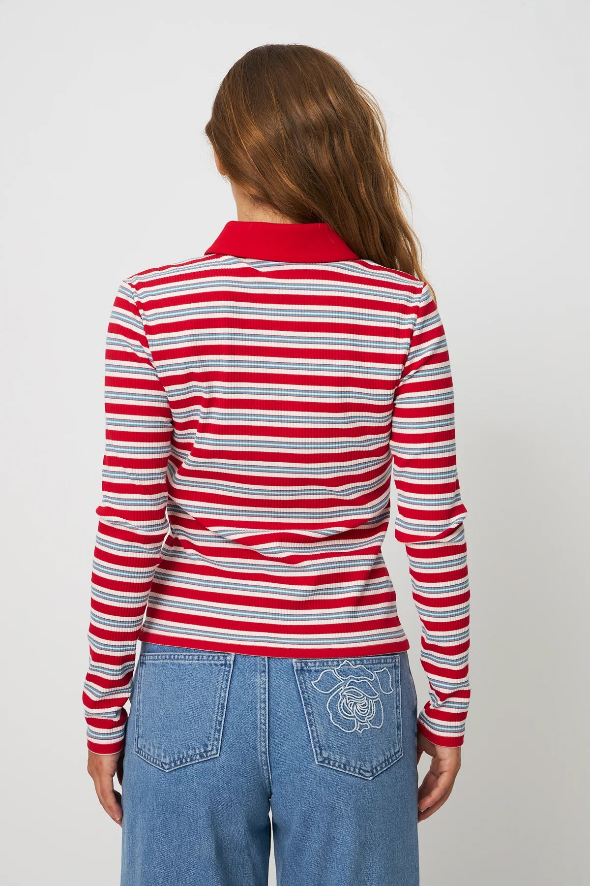 Lesliecras Polo Blouse - Red Blue Stripe