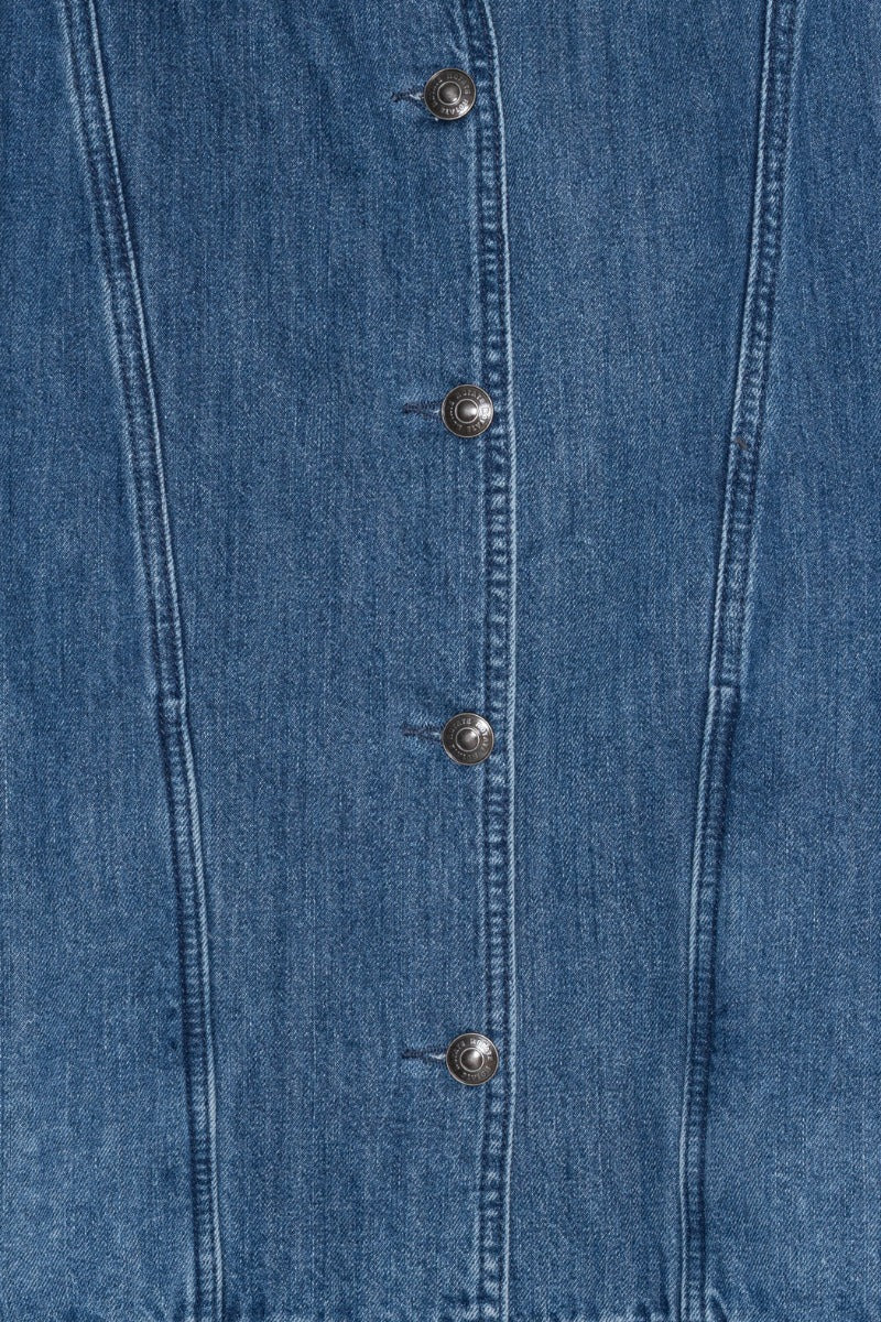 Gathered Denim Jacket - Medium Blue Denim