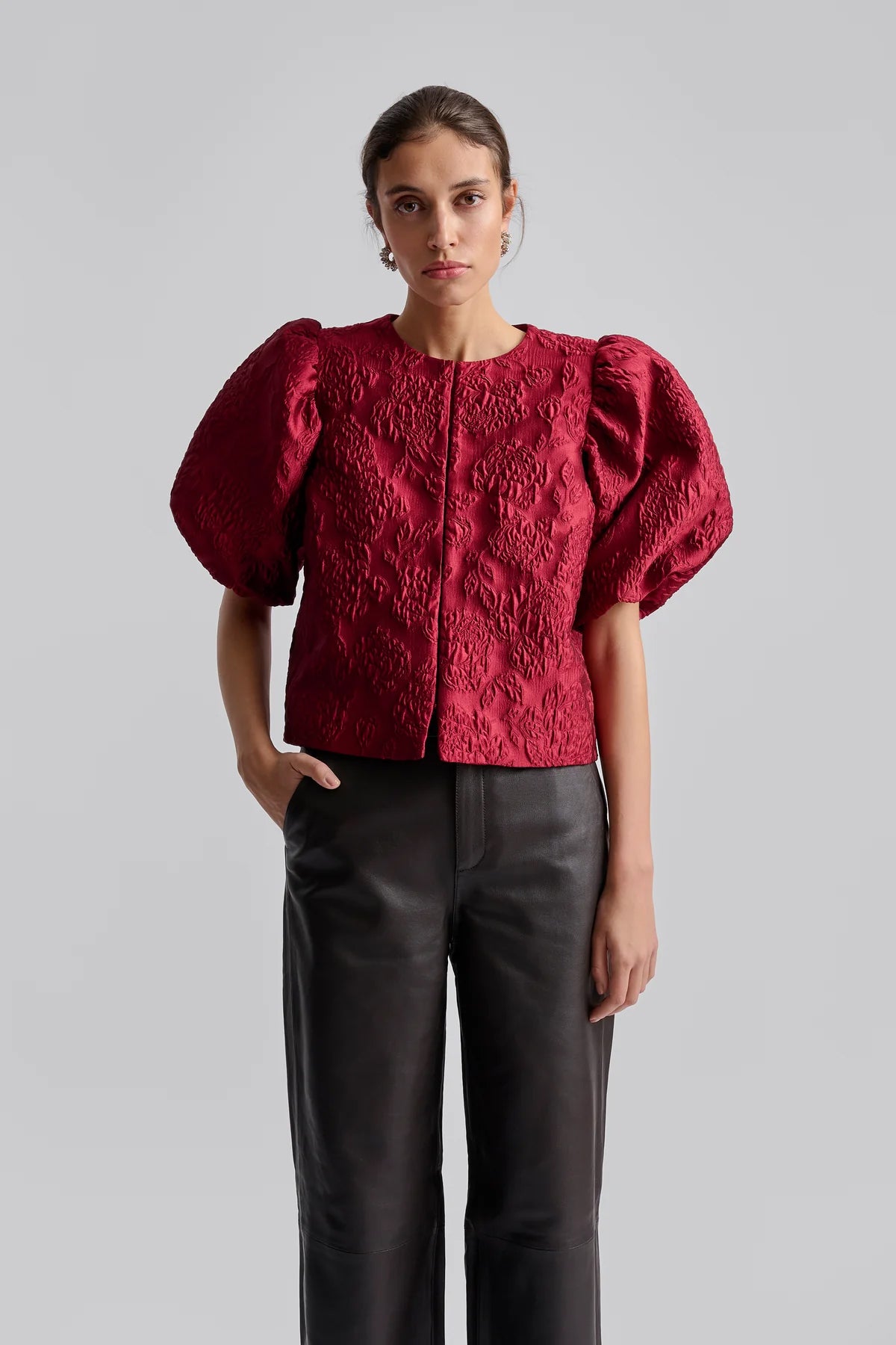 Cleo Pouf Sleeve Blouse Deep Red