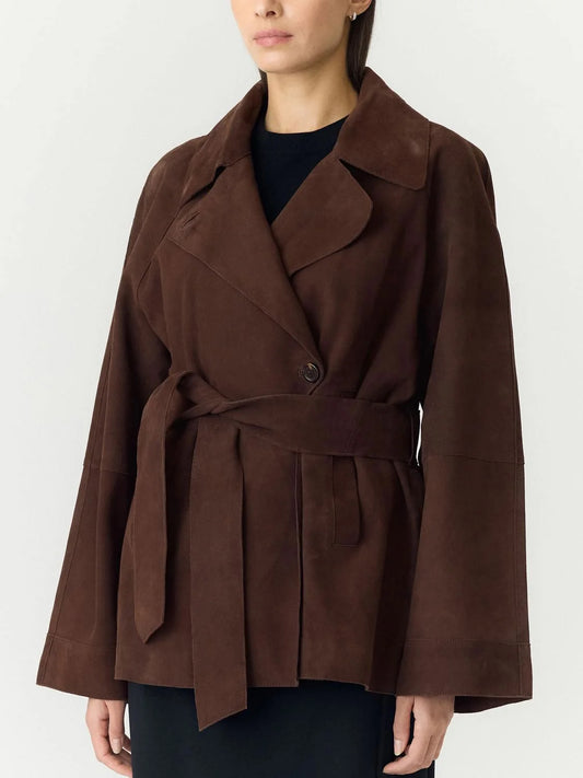 YasRuna Suede Kimono Jacket - Coffee Bean