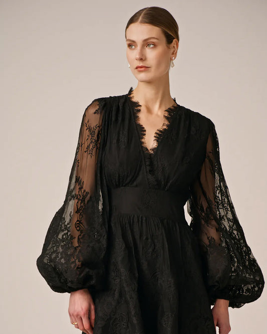 Lace V-Neck Dress Black