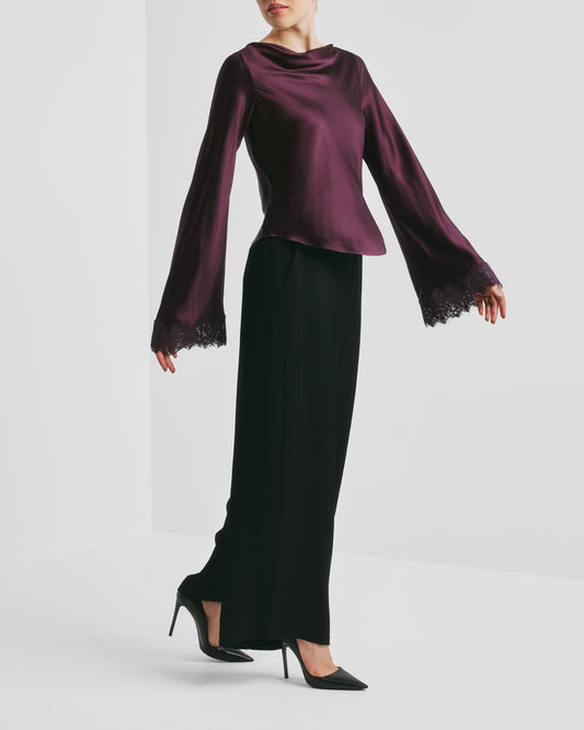 Satin Drape Top - Burgundy