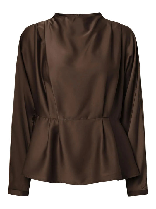 YasPella Funnel Neck Top - Chocolate Brown