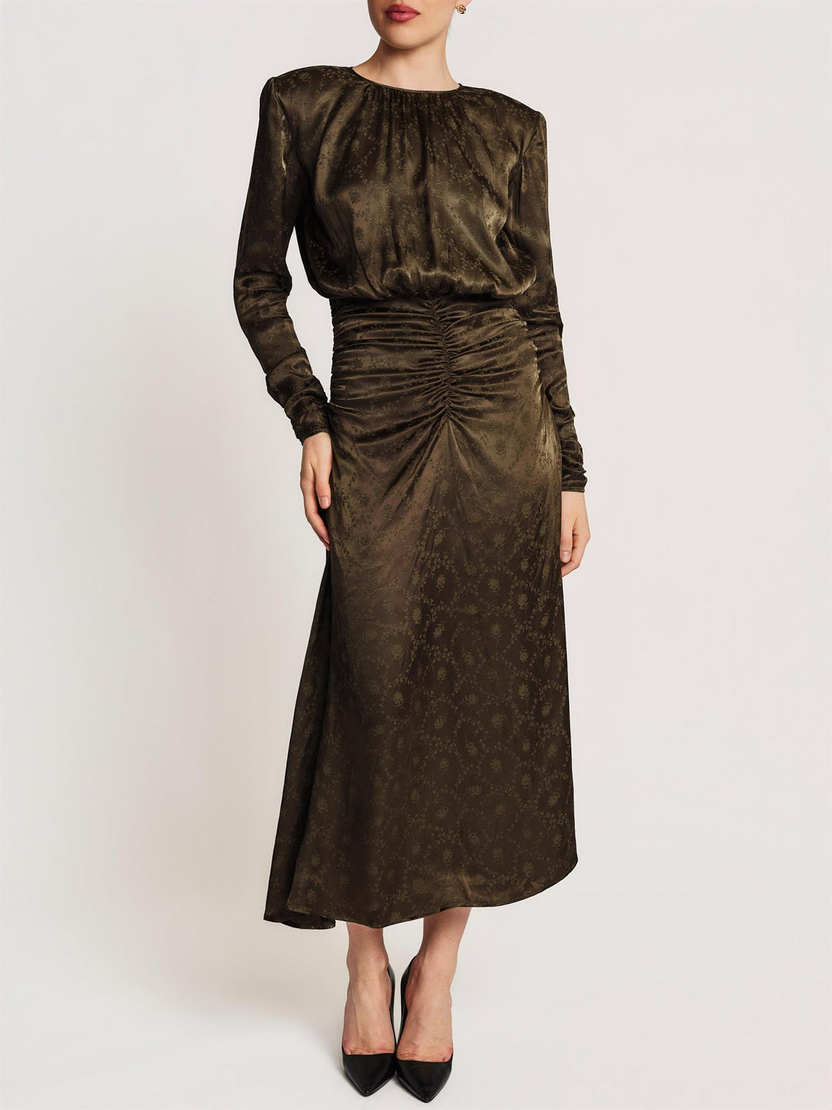 Jacquard Rouching Dress - Forest