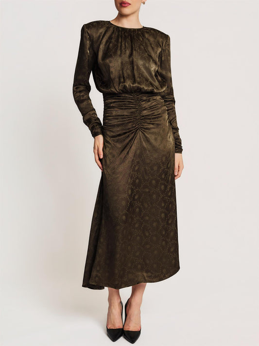 Jacquard Rouching Dress - Forest