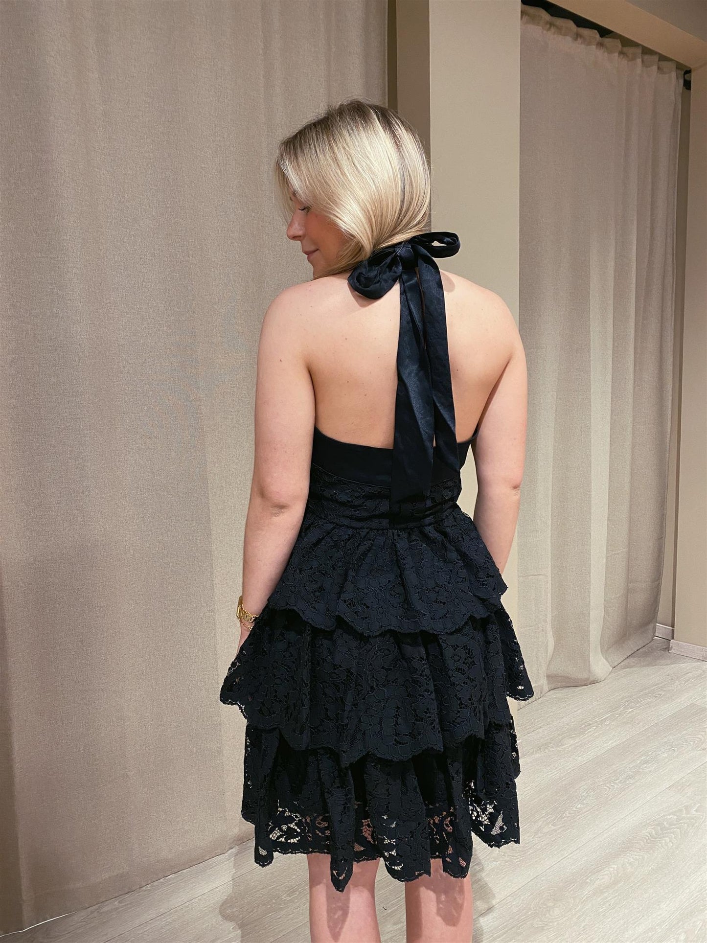 Lace Halterneck Dress Black