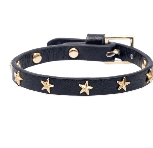 Leather Star Stud Bracelet Mini Black Metallic