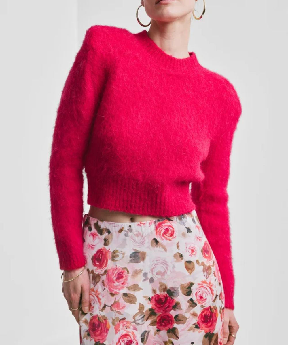 Hairy Knit Fitted Sweater Red