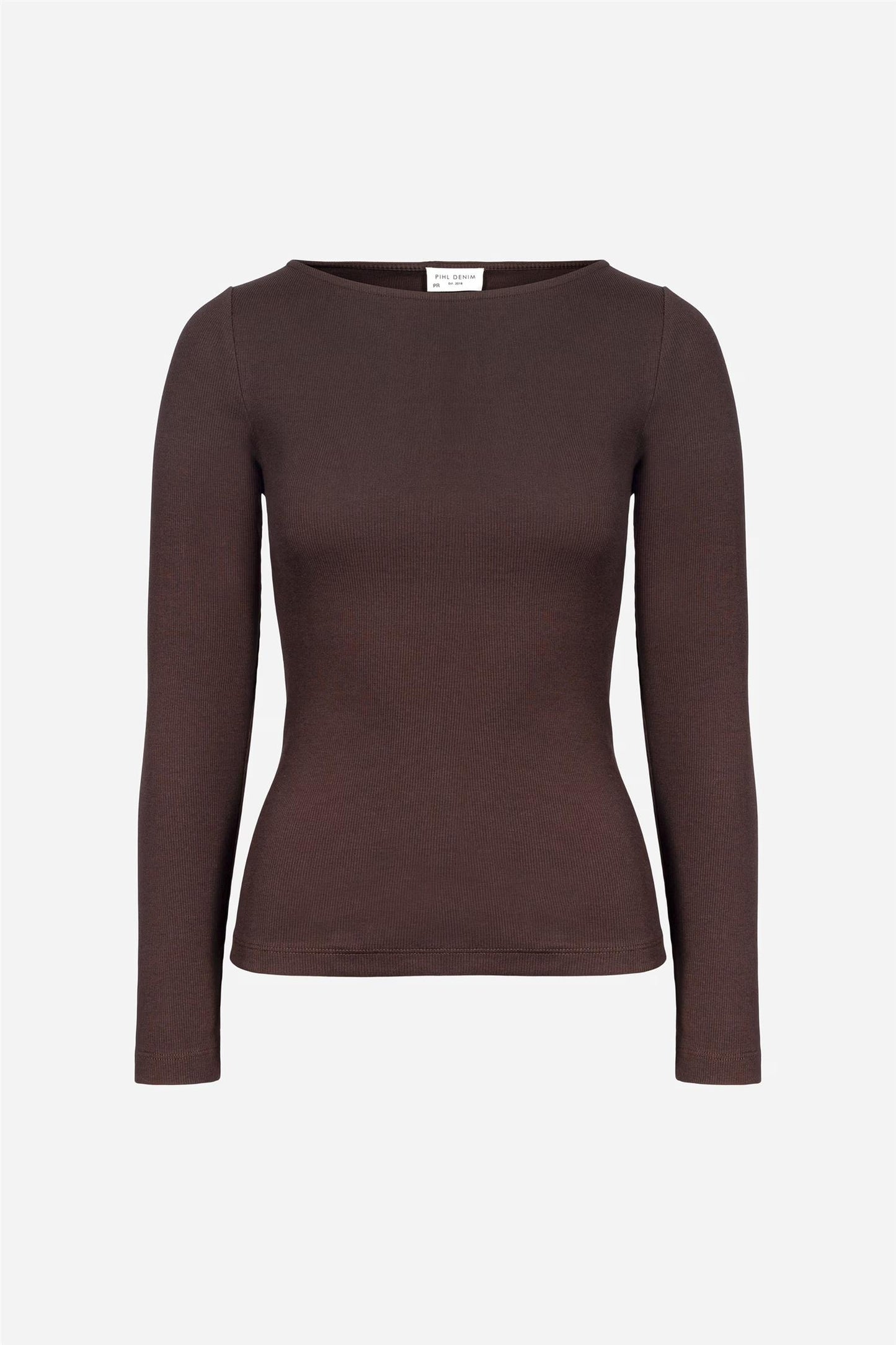 Petronella Rib Boatneck Dark Brown
