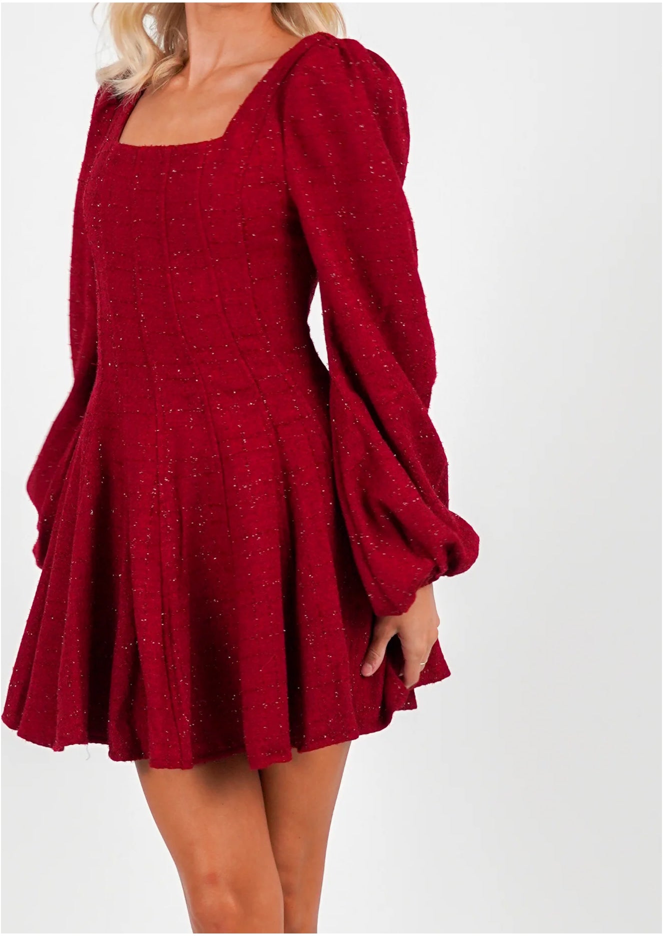 Sophie Tweed Dress - Deep Red