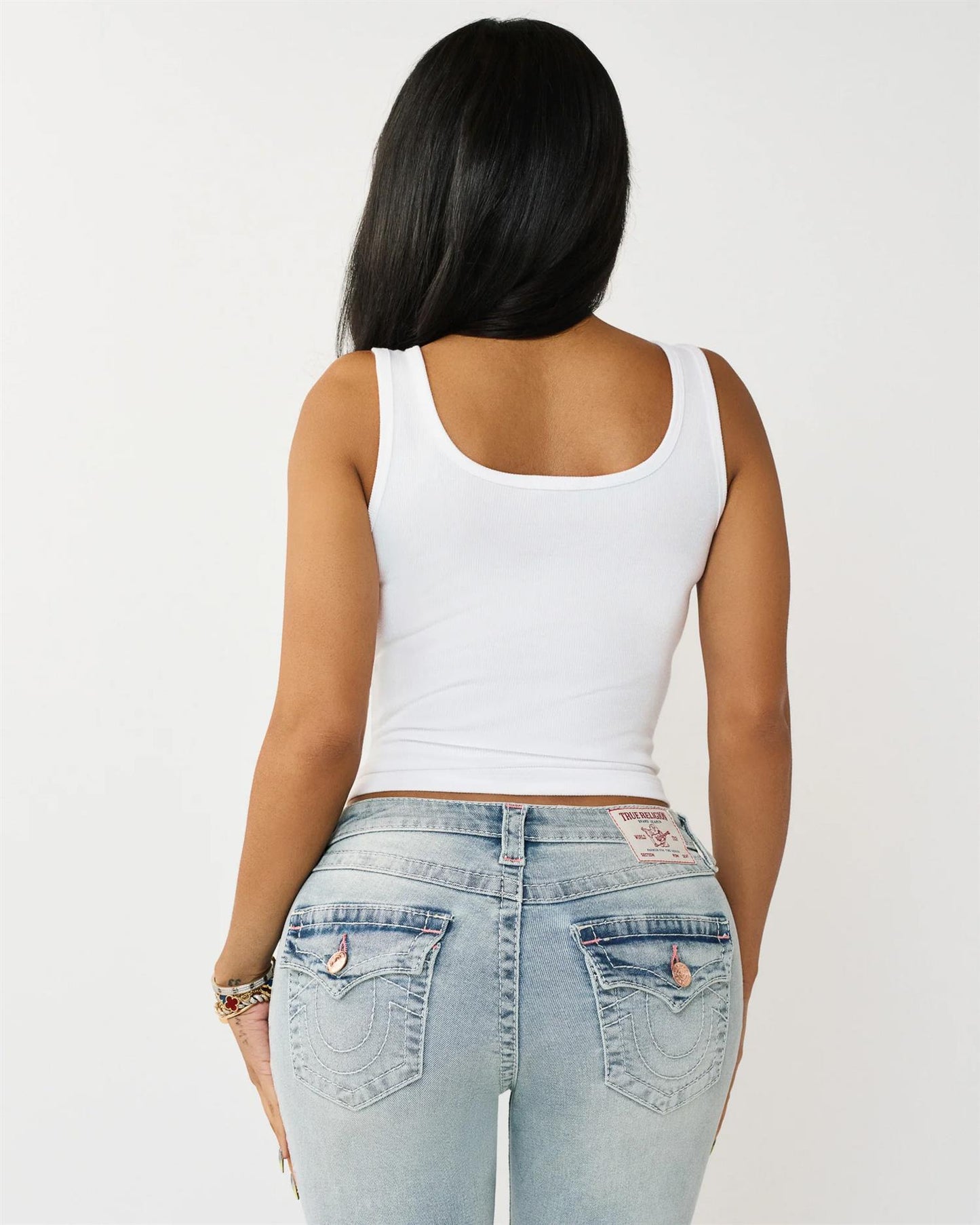 Crystal Square Neck Rib  Tank - Optic White