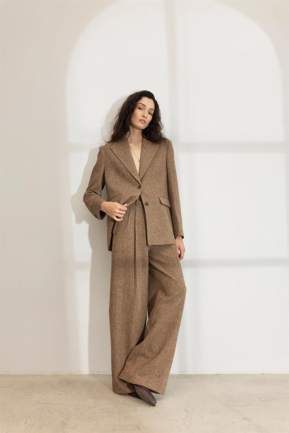 Abby Herringbone Blazer - Cognac Herringbone