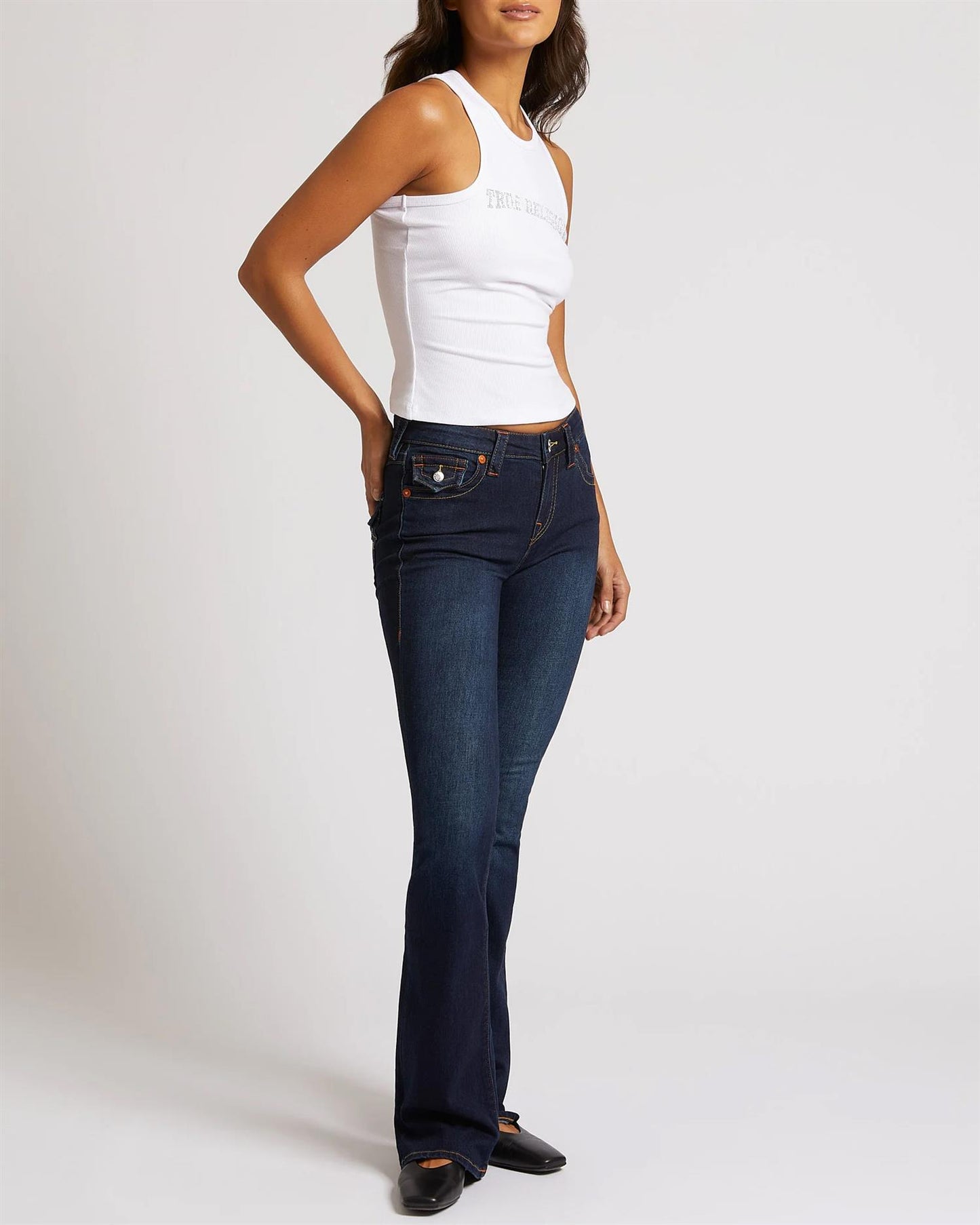 Becca Mid Rise Boot Cut Flap