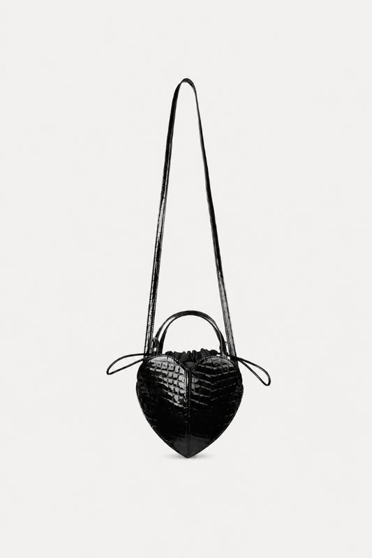 Pantent Croco Heart Bag - Black