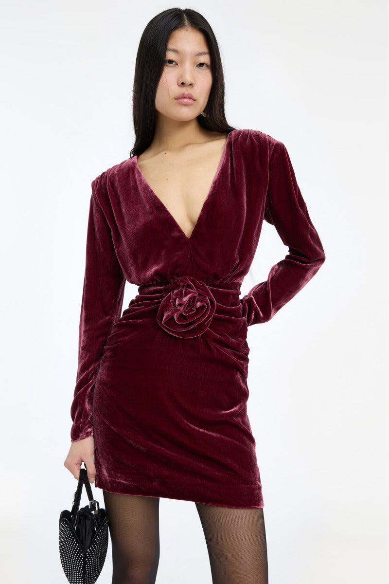Silk Velvet Mini Dress - Zinfandel