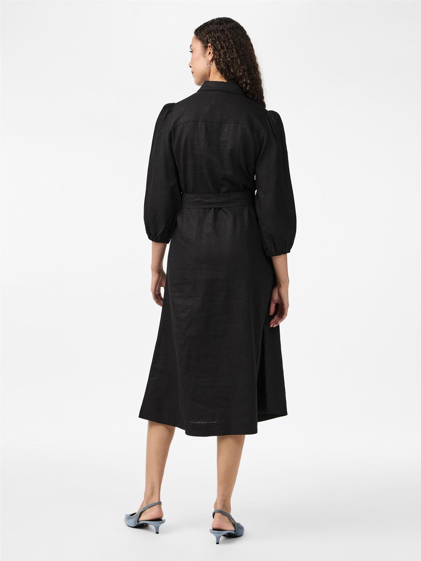 Yasflaxy 3/4 linen shirt dress Black