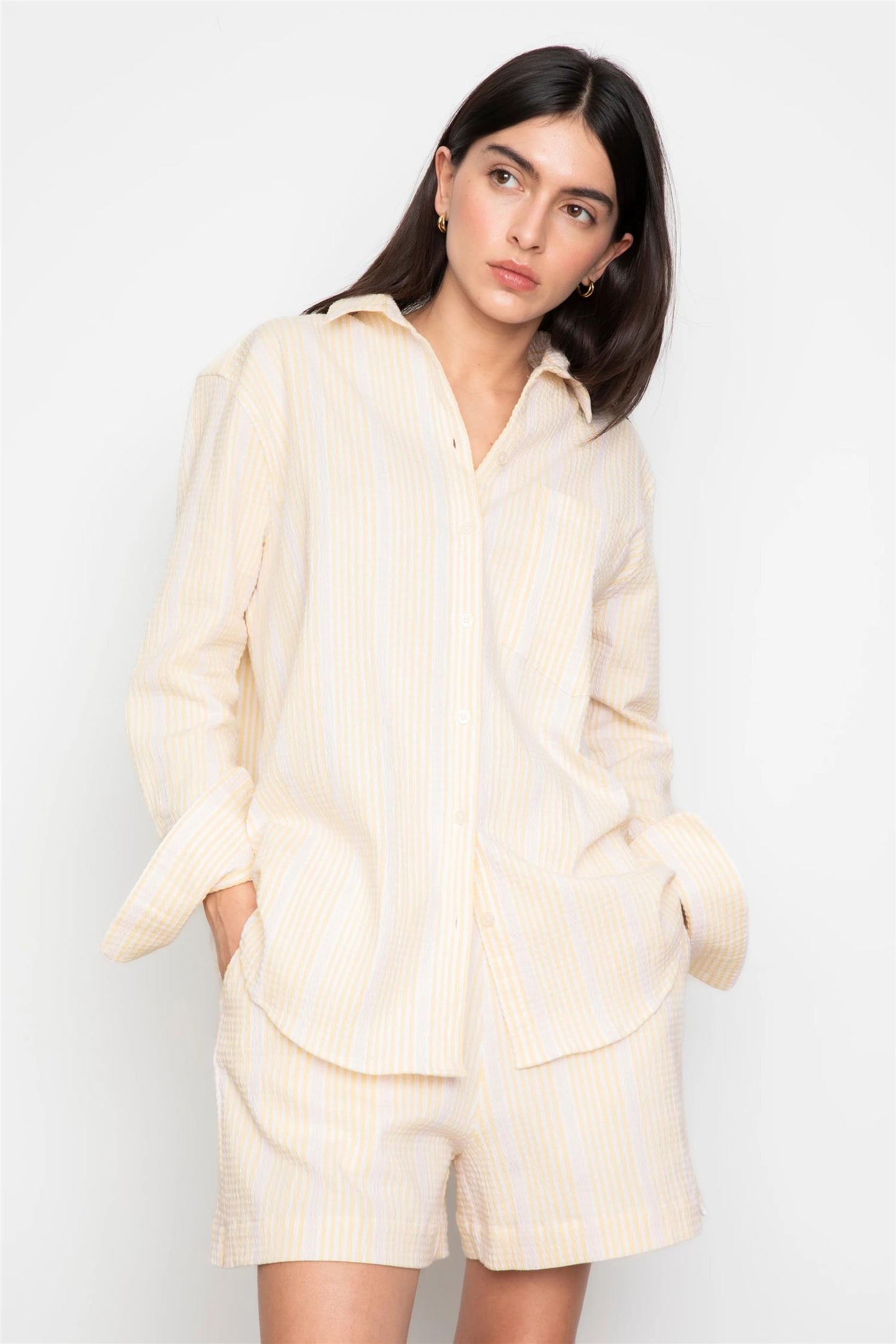 Bibi Crepe Shirt - Light Yellow Stripe