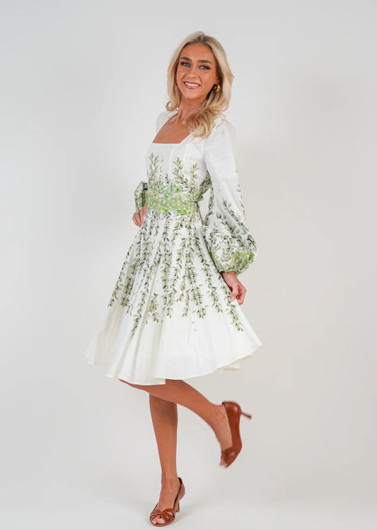 Sophie Print Dress Long - Green Print