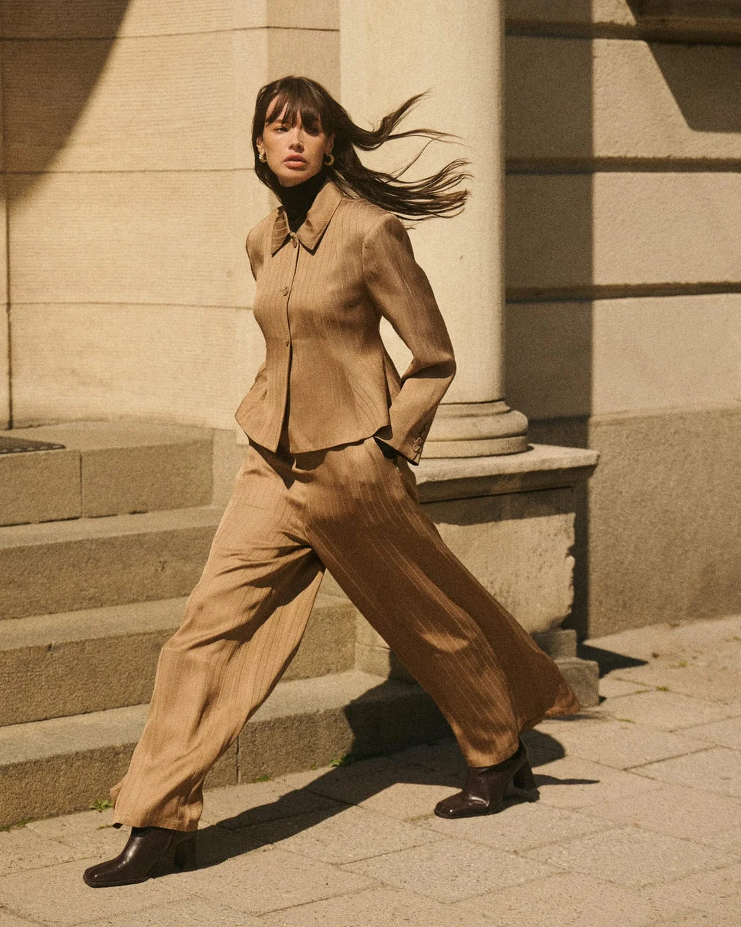 Tailored Straight Trousers - Camel