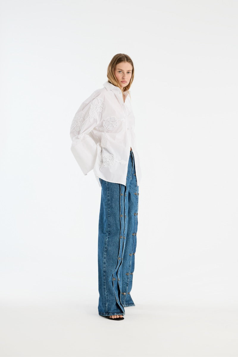 Flower Oversized Shirt - Bright White
