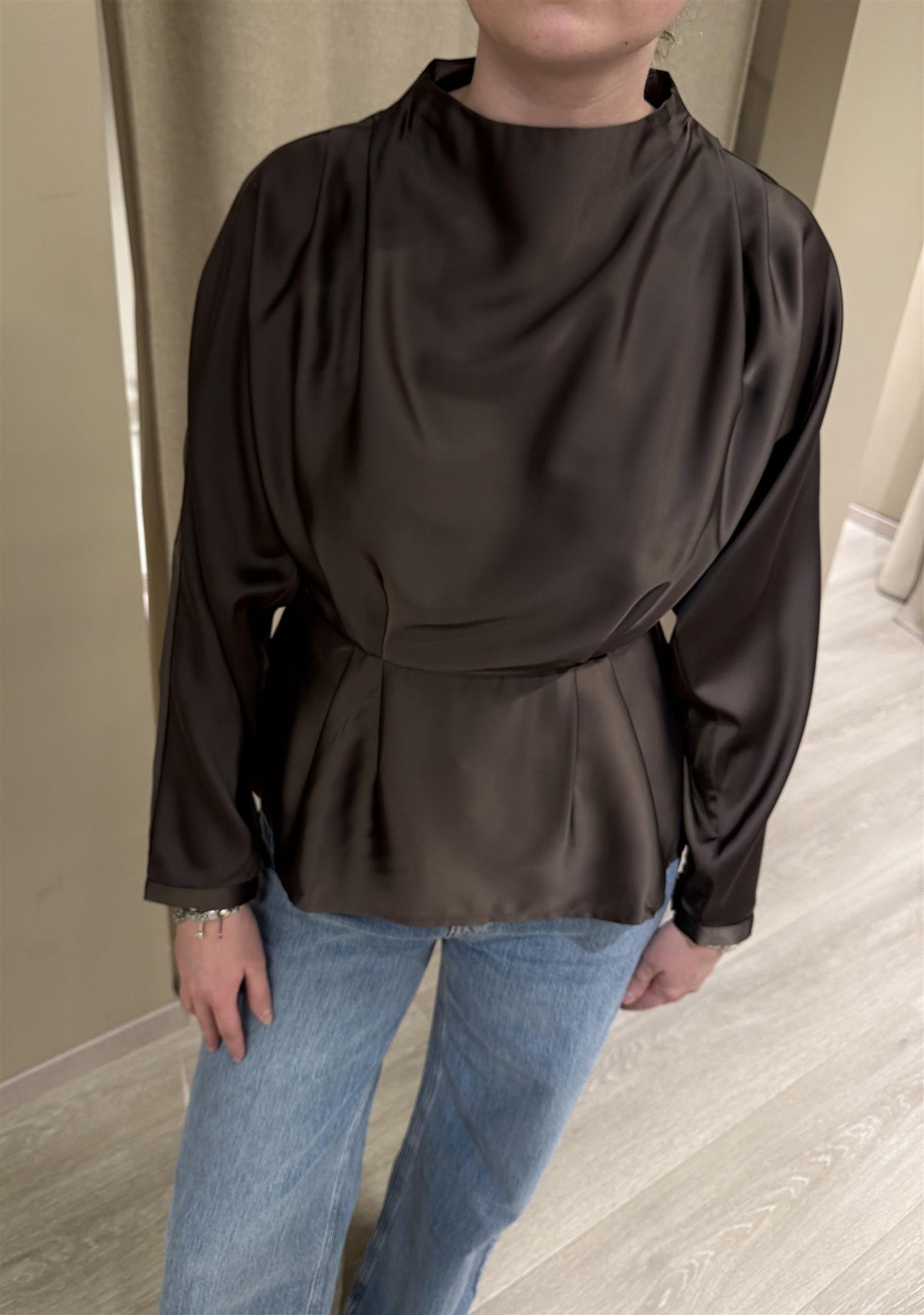 YasPella Funnel Neck Top - Chocolate Brown
