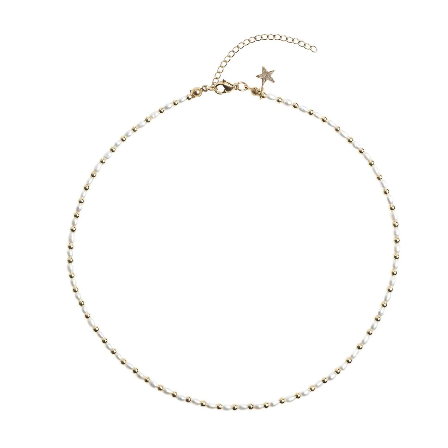 Oval Pearl Necklace W/Gold Beads 40 cm White Pearl