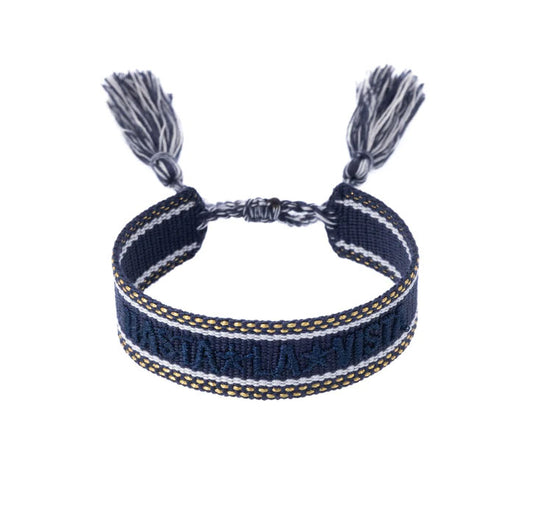 Woven Friendship Bracelet "Hasta La Vista" Navy Blue W/Gold