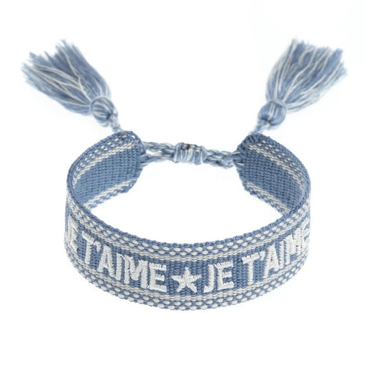 Woven Friendship Bracelet "Je T'aime" Light Blue